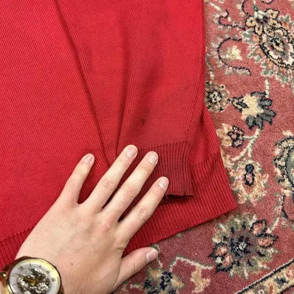 Vintage Tommy Hilfiger Knitted Jumper Red 90s Cotton - Picture 6 of 7